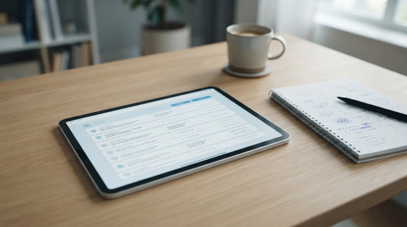 Tablet mit Vergleichstabelle verschiedener Wettanbieter auf Schreibtisch