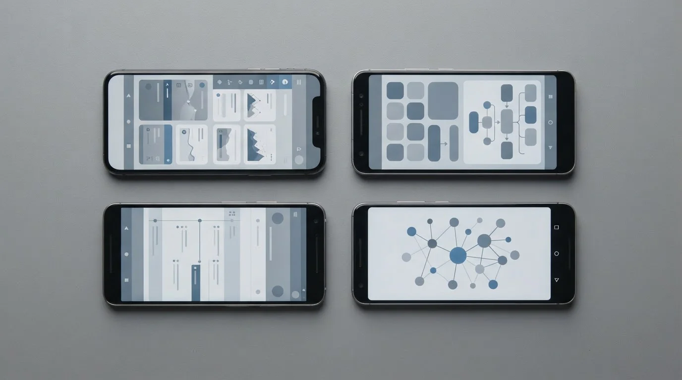 Mehrere Android-Smartphones nebeneinander mit verschiedenen Wett-App-Oberflächen im Vergleich