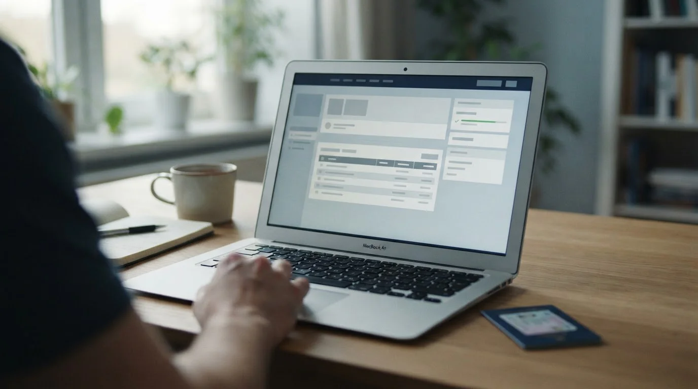 Laptop mit Wettanbieter-Interface und Dokumente zum Thema Verifizierung bei Online-Wetten