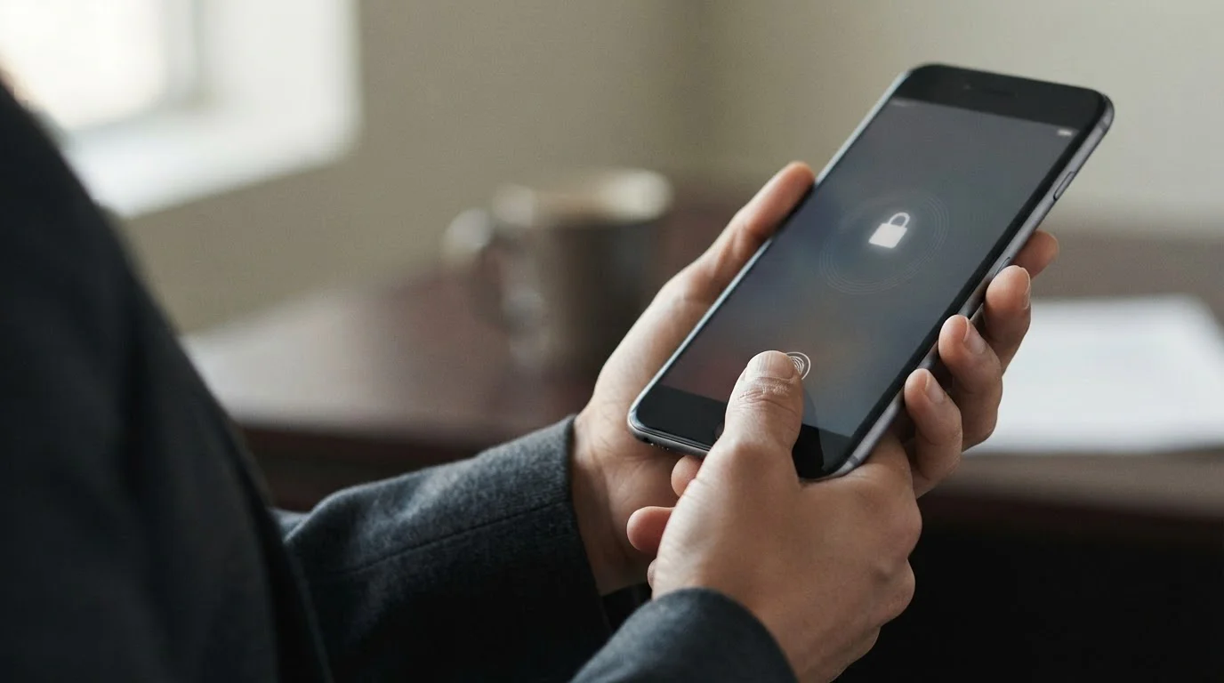 Fingerabdruck-Sensor eines iPhones wird zur Authentifizierung verwendet