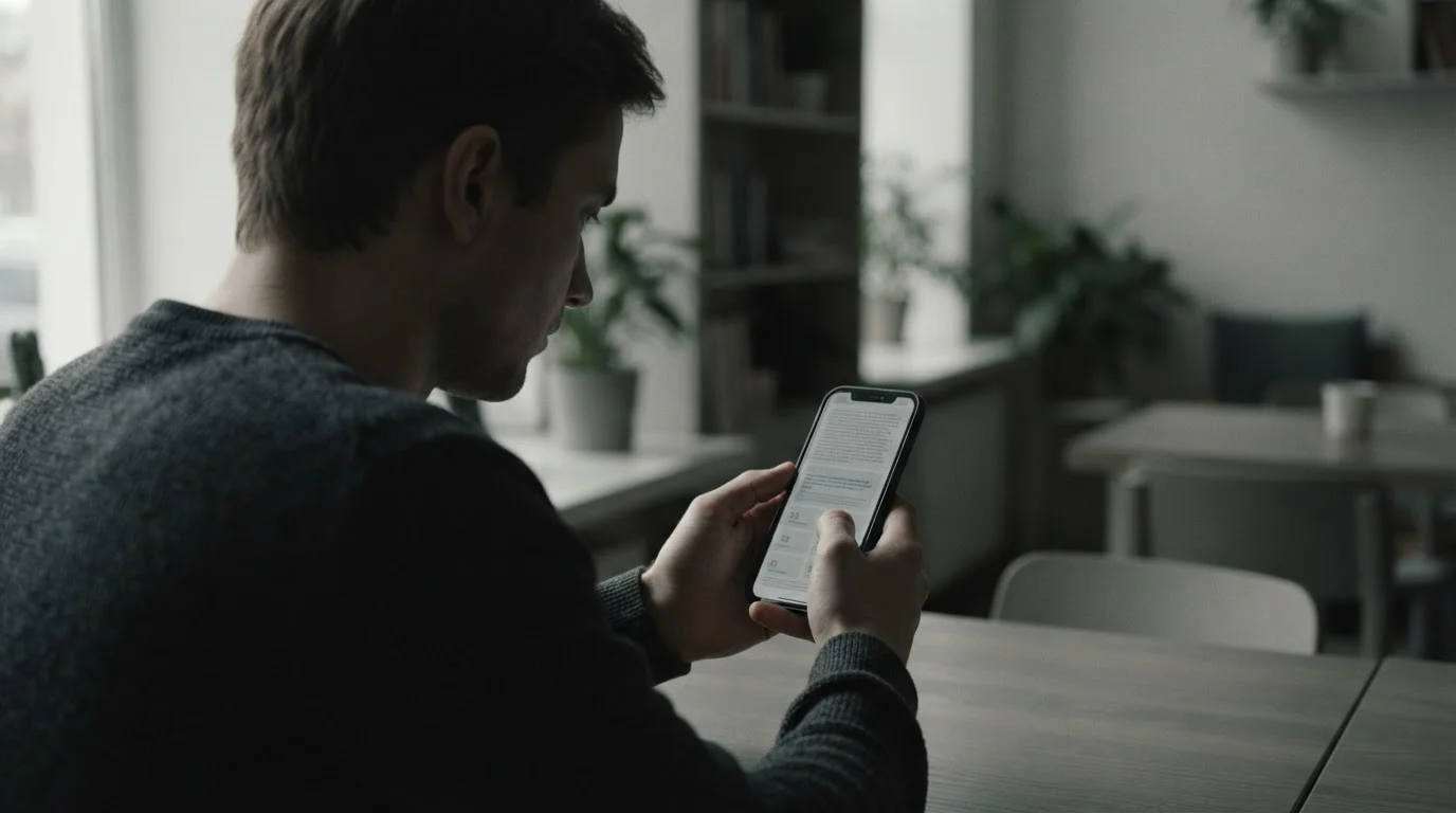 Person liest Bonusbedingungen auf Smartphone-Bildschirm
