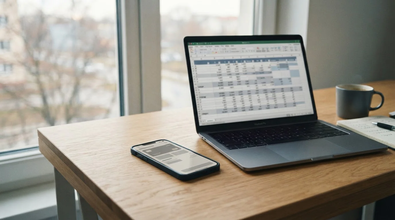 Smartphone mit neutraler Payment-App auf Holztisch neben Laptop mit Wettanbieter-Vergleich