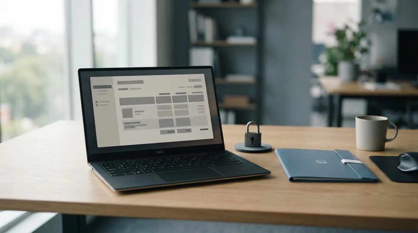 Laptop mit abstraktem Vergleichsbildschirm für Wettanbieter und Datenschutz-Symbolik