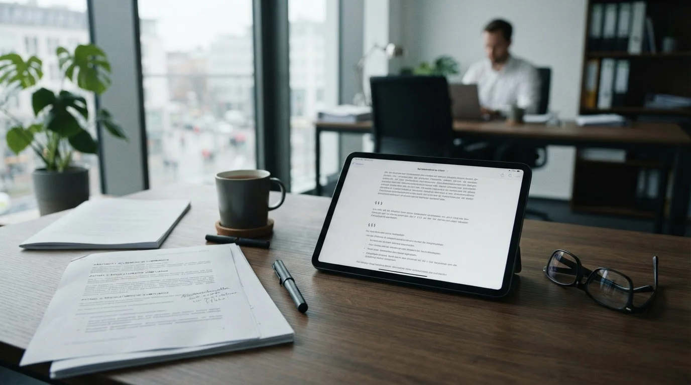 Offizielle Dokumente und Tablet mit Gesetzestexten zur deutschen Glücksspielregulierung