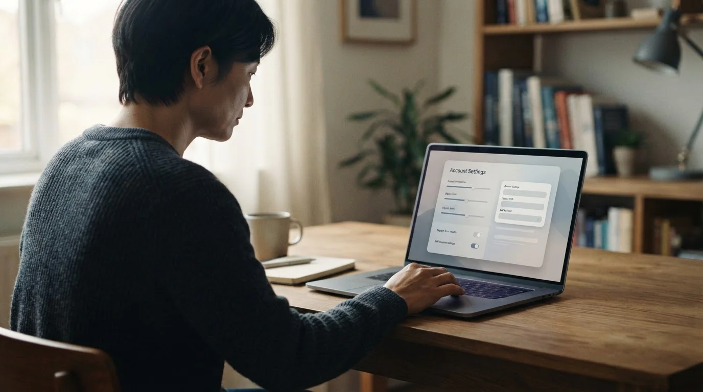 Person setzt Einzahlungslimit in abstraktem Account-Interface am Laptop