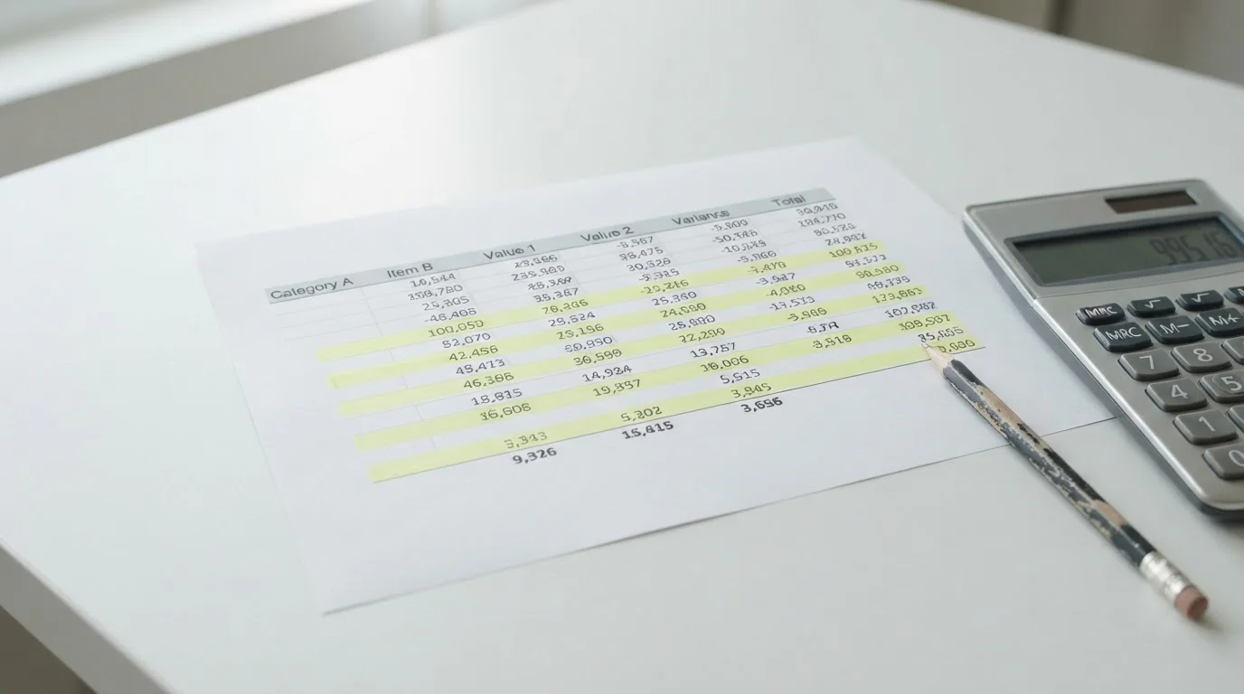 Taschenrechner und Tabelle zeigen die Nettorechnung nach allen Abzügen