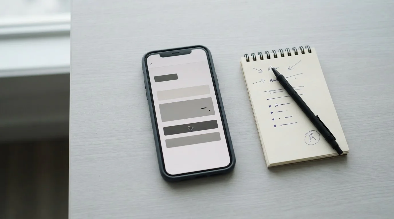 Smartphone zeigt abstrakten Zahlungsvorgang mit neutralen Eingabefeldern auf grauem Hintergrund