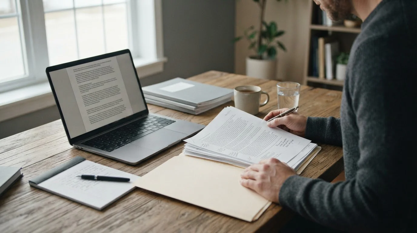 Hands über Laptop mit Gesetzestexten und regulatorischen Dokumenten