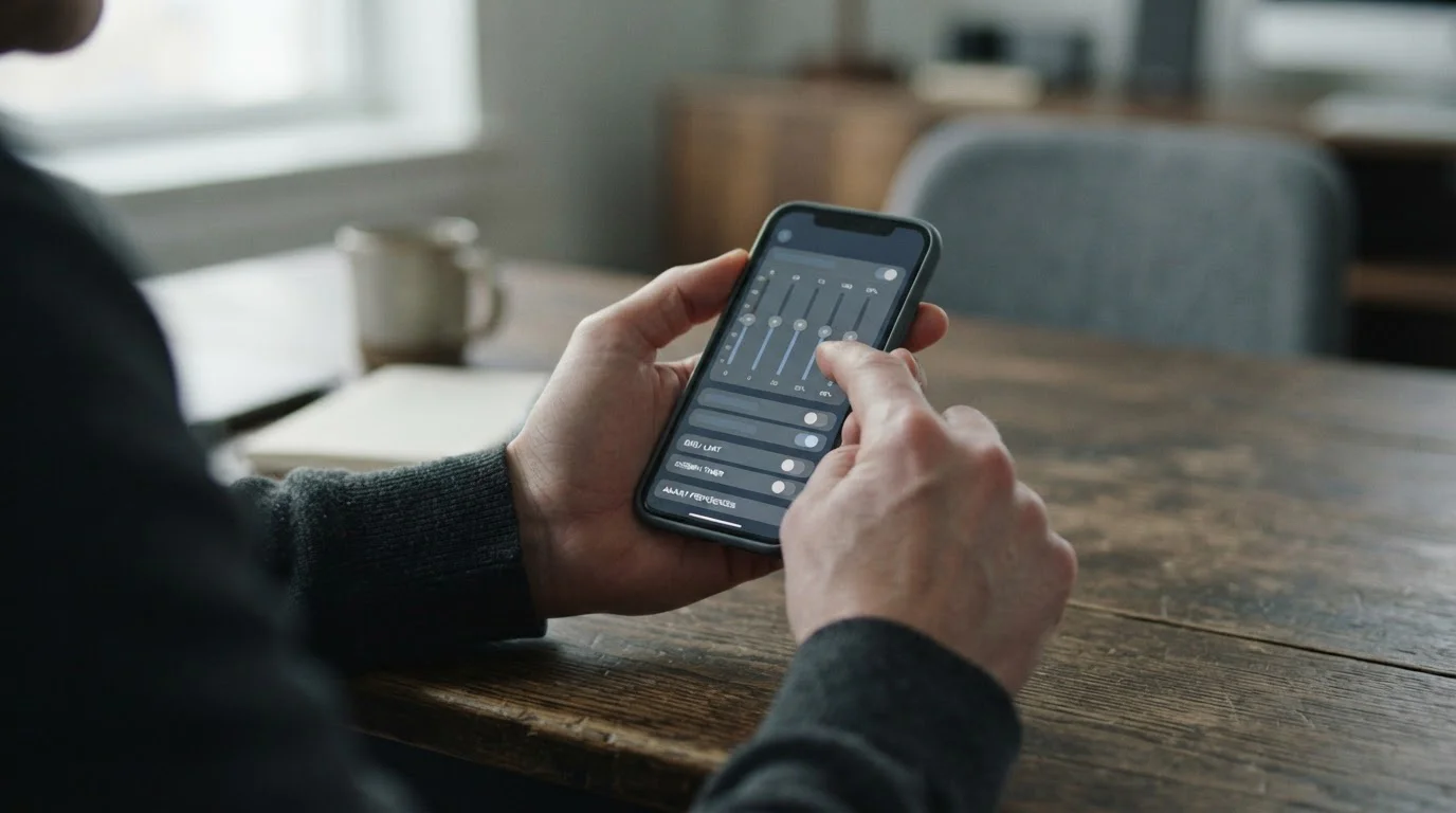 Person setzt Spiellimits in neutralem Interface auf Mobilgerät
