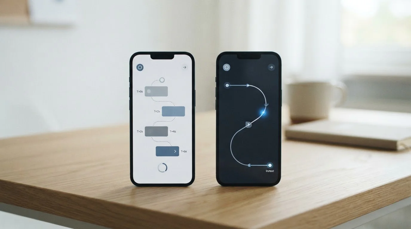 Zwei Smartphones zeigen Vergleich zwischen Standard- und Echtzeit-SEPA-Überweisung