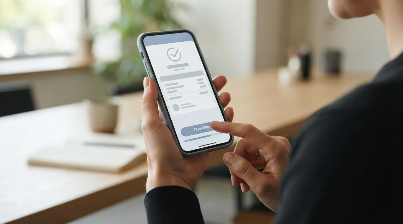 Smartphone zeigt Zahlungsvorgang mit abstrakten Gebührenstrukturen im Interface