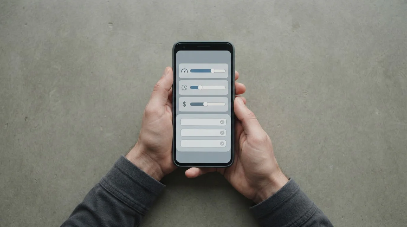 Person stellt Spiellimits auf Smartphone-Interface ein