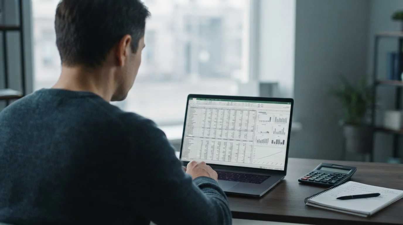 Person analysiert Wettquoten und Margen-Berechnungen auf Laptop-Bildschirm