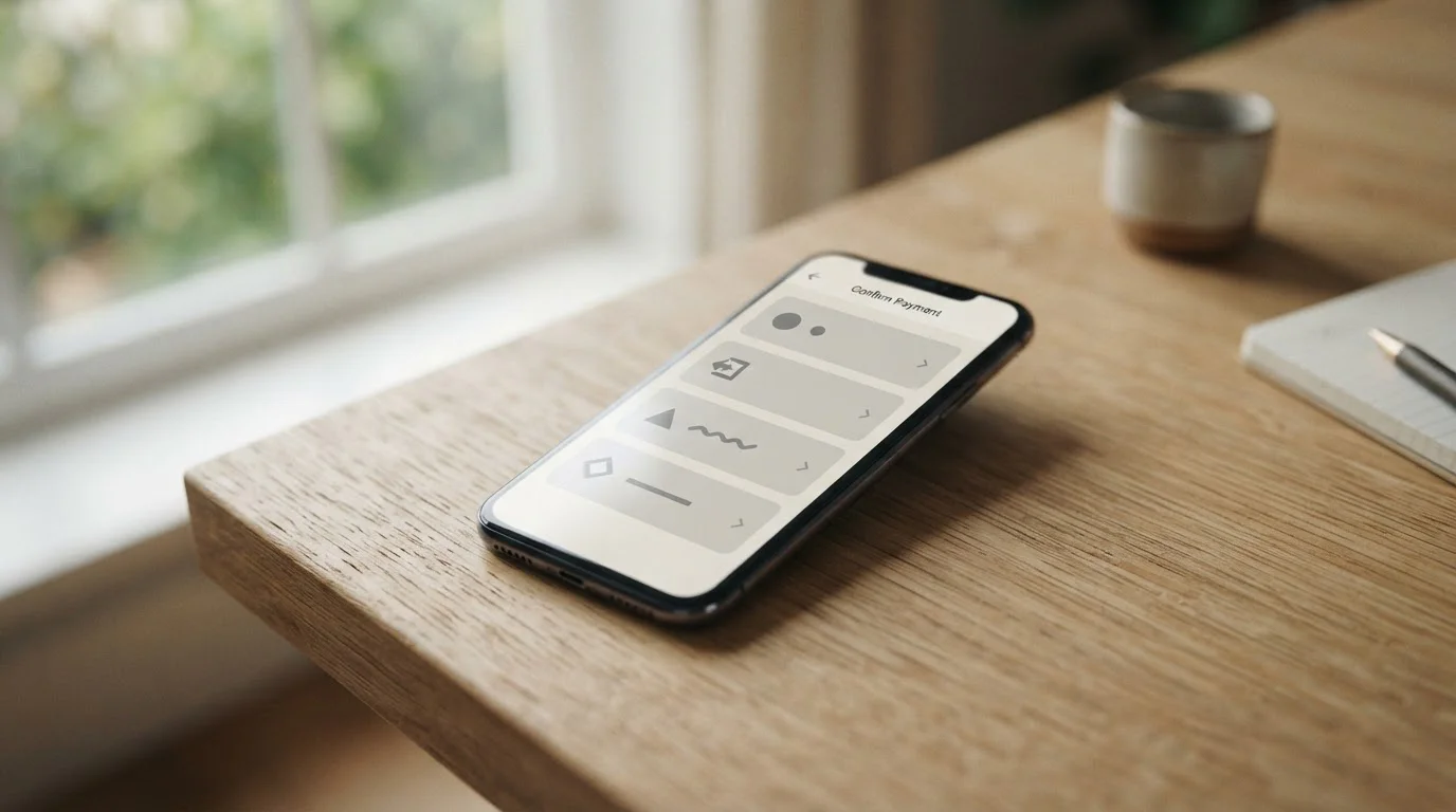 Smartphone mit verschiedenen digitalen Zahlungsoptionen auf neutraler Oberfläche