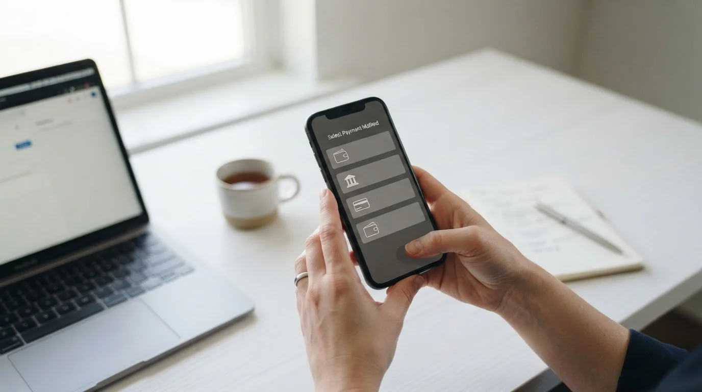 Digitale Zahlungsmethoden auf Smartphone-Display für Wettanbieter ohne sofortige Verifizierung