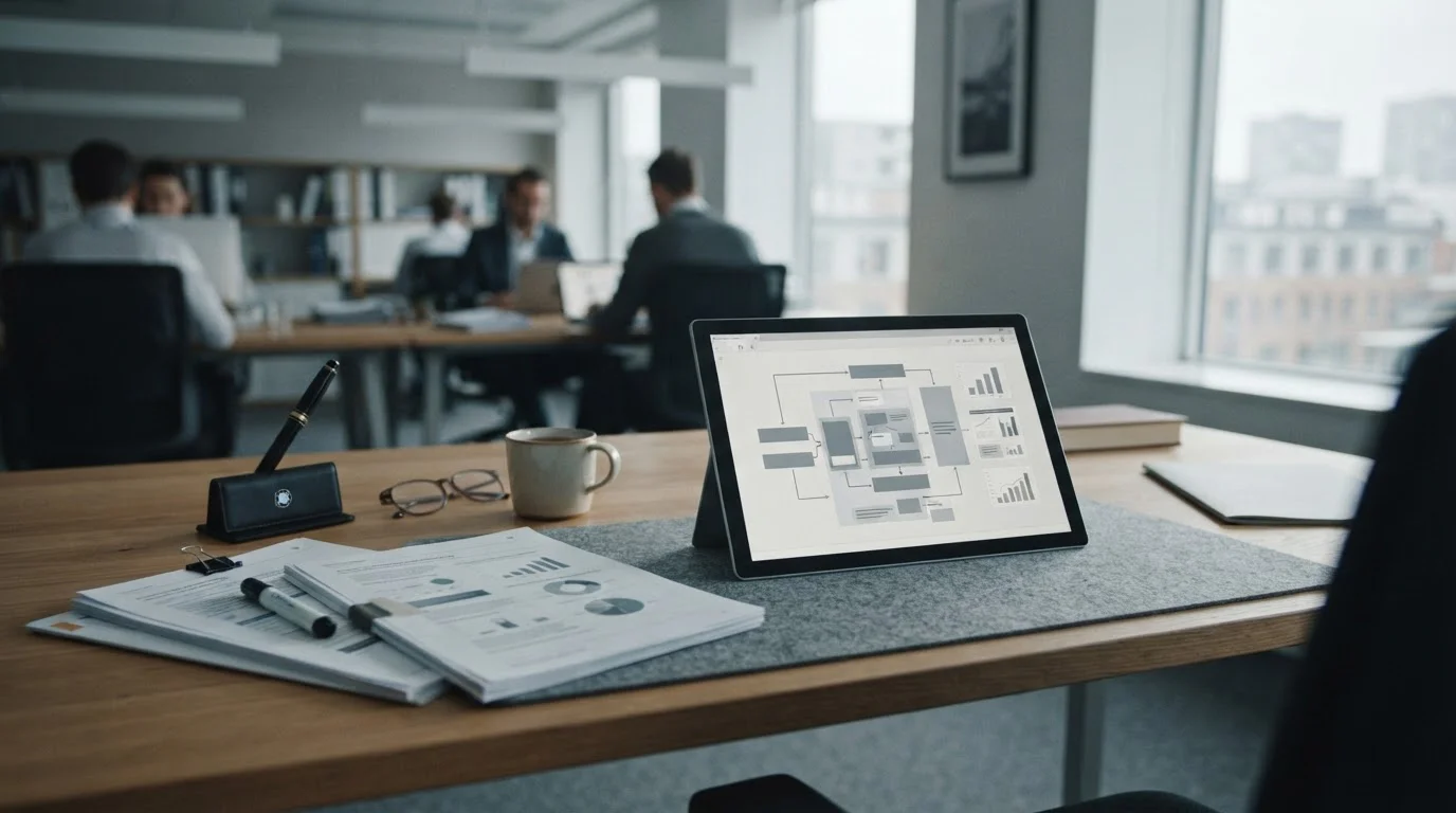 Dokumente und Tablet mit Compliance-Informationen zu Zahlungsdienstleistern